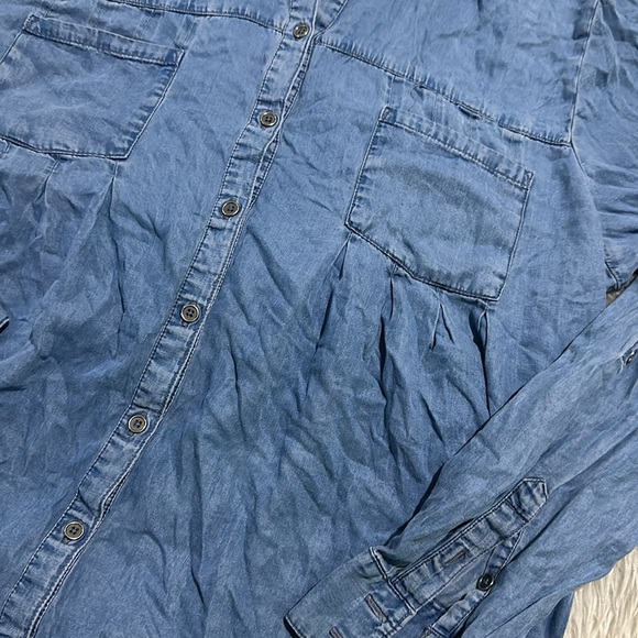 Style and co blue pleated long sleeve button down shirt size xl - Picture 3 of 5